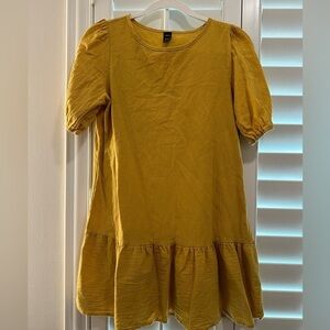 Babydoll mustard dress | size small | ruffle hem | fall dress | puff-like sleeve
